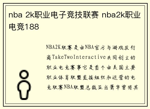 nba 2k职业电子竞技联赛 nba2k职业电竞188